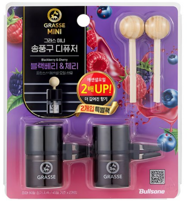 불스원 그라스 미니 송풍구 차량용 디퓨저 10ml, 블랙베리&체리 (10ml), 1개