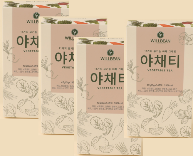윌빈 야채티 국내산 유기농 동결건조 야채 분말 파우더 가루 2달치 8주분, 4박스, 42g
