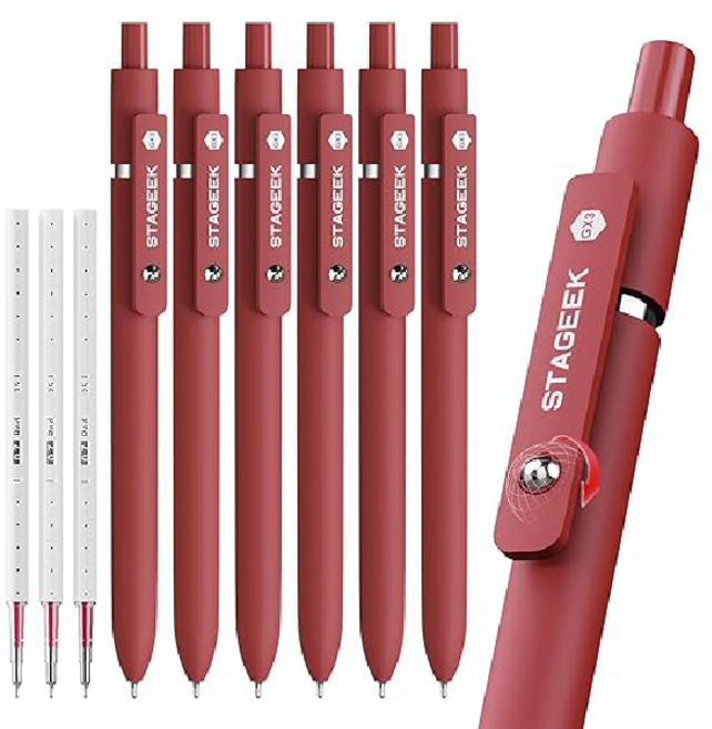 스테이지크 Stageek 볼펜 레드 GX3 젤 잉크 볼포인트 펜 0.7mm 6개 세트