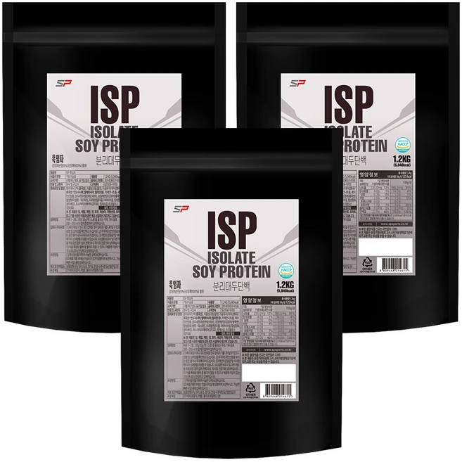 SP스포츠 ISP 분리대두단백질 흑임자맛 (4/23 순차배송), 1.2kg, 3개 - 쿠팡