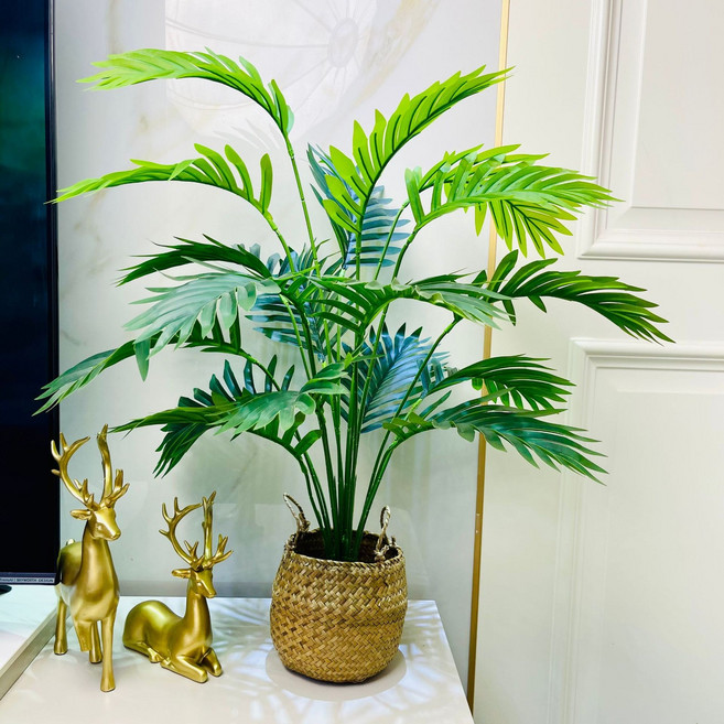 北歐風 模擬綠植盆栽 龜背竹 裝飾擺件, 70CM散尾葵盆栽 送配重底座 送北歐手工編織花籃 70釐米, 1件