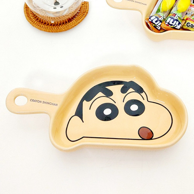 짱구 손잡이 접시 도자기 그릇 그라탕 앞접시 귀여운 플레이트 케이크 오븐 플레이팅, 파스텔살색, 1개