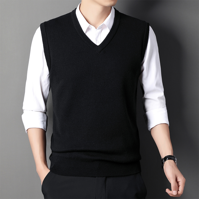 Amlition 남자 브이넥 울혼방 니트 조끼 베스트