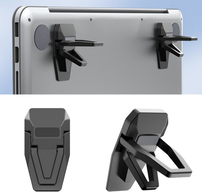 미소라인F 노트북 거치대 3M 부착식 간편휴대 각도조절, 블랙 1set (2P), 1개