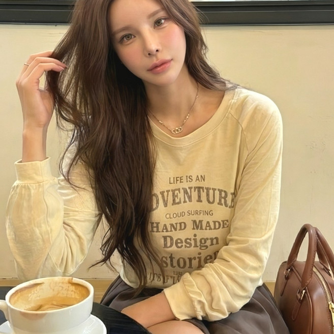 <청담코코> 여리여리핏긴팔티 박시핏나염티 나그랑티셔츠 간절기이너티셔츠