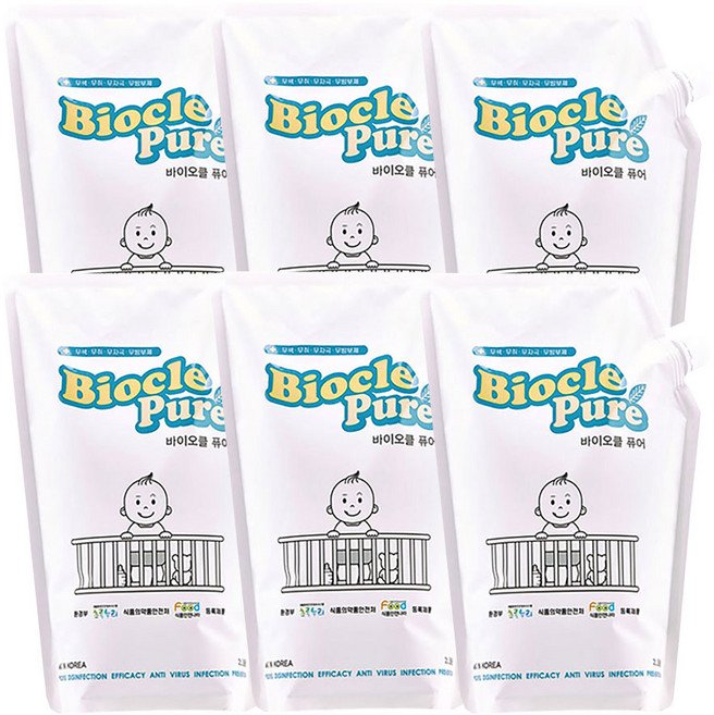 바이오클퓨어 2리터 리필용 / 자가소독용 살균제 / 미산성차아염소산수 (PH5.5~6.5), 2L, 6개
