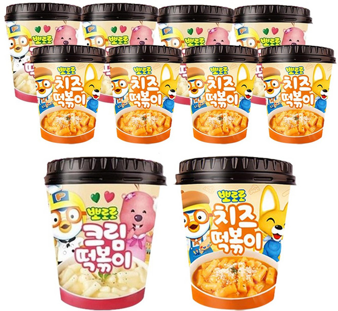 뽀로로 컵 떡볶이 크림115g 5개+치즈110g 5개 (총10개) 어린이캠핑여행식품즉석간편, 10개, 112.5g