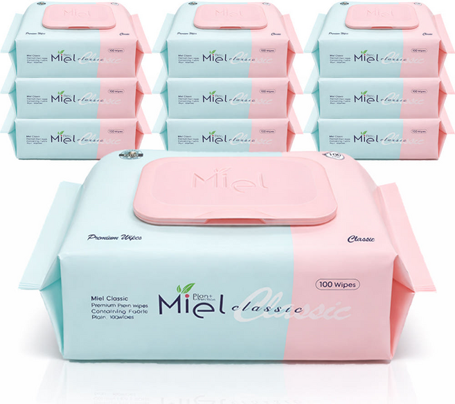 미엘 물티슈 클래식 캡형 100매 10팩 평량 50g 유아용 저자극 대용량 플레인, 10개