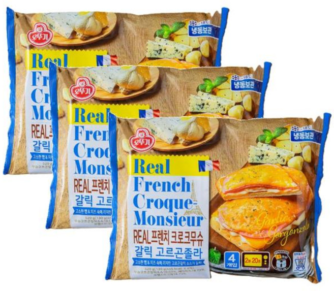 오뚜기 냉장_리얼 프렌치 크로크무슈 갈릭고르곤졸라 (130Gx4) 520g 3개, 1세트