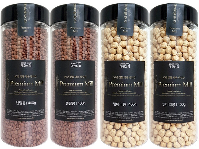 50년전통대현상회 프리미엄잡곡 병아리콩 렌틸콩 완두콩 4개세트, 1세트, 렌틸콩400g 2개 병아리콩400g 2개