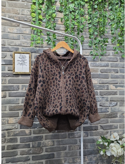 루즈핏 호피 레오파드 후드 집업 가디건