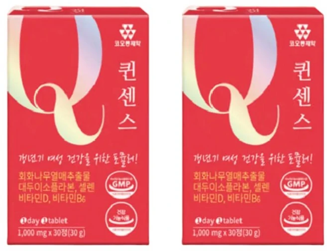 코오롱제약 퀸 센스 갱년기 여성 회화나무열매추출물 대두이소플라본 셀렌 비타민 영양제, 2박스, 30정 - 쿠팡