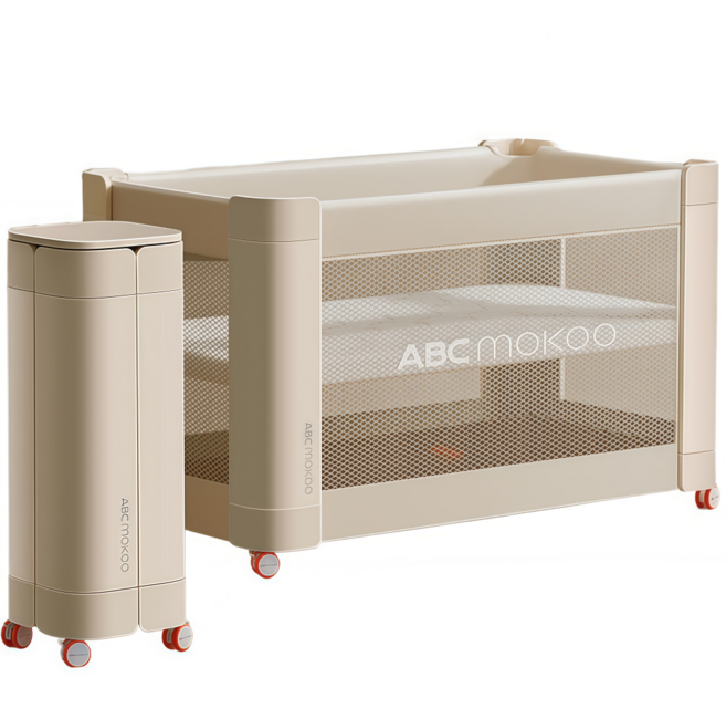 ABCMOKOO 아기침대 휴대용 이동식 신생아 접이식 애기 침대, 샴페인 골드