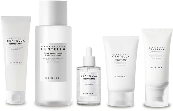 스킨1004 마다가스카르 센텔라 톤 브라이트닝 5종 (클렌징 젤 폼+토너+앰플+크림+톤업 선스크린), 1개 - 쿠팡