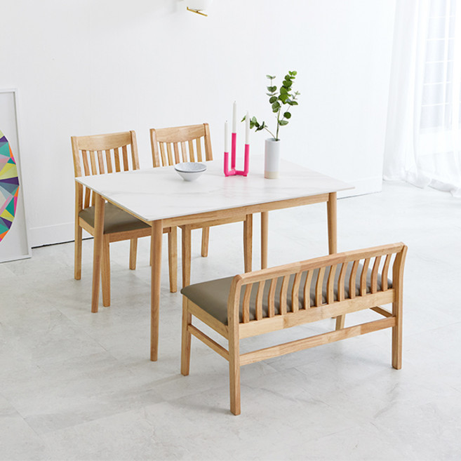 베스트리빙 캔버라 스칸디 제시 4인 원목 or 세라믹 식탁 4인용 세트/포세린 상판+원목 프레임 의자2+벤치1 포함 /방문설치 3종 2color, 1200화이트세라믹/내츄럴