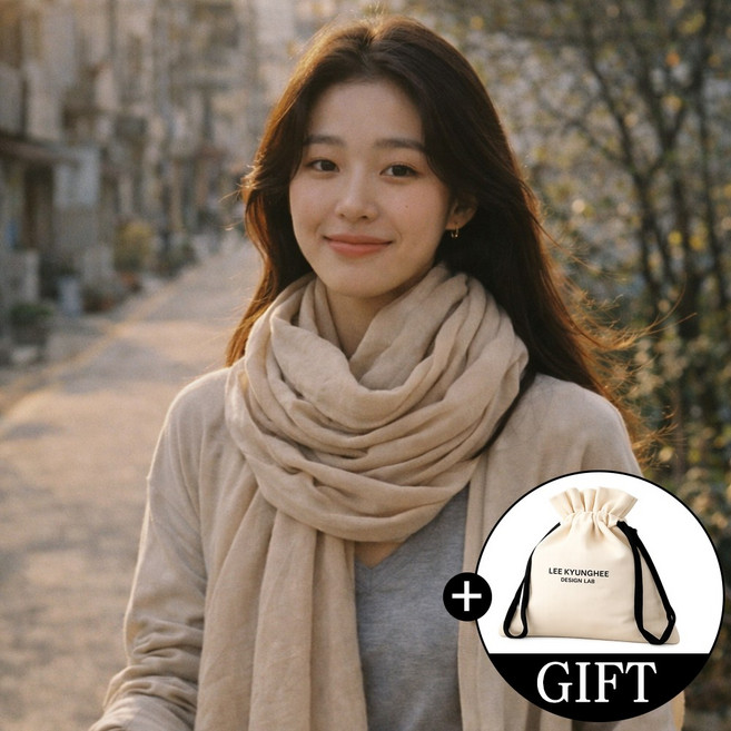 이경희 디자인랩 자체제작 와이드 롱 스카프 대형 머플러 여성 사계절 봄 가을 풍성한 빅사이즈 숄 스카프 파우치 증정