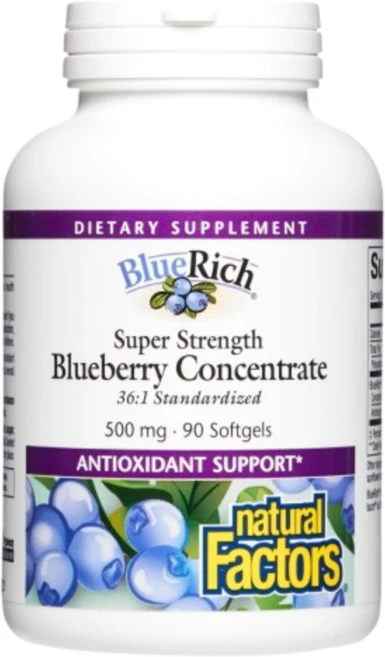 Natural Factors BlueRich 고강도 블루베리 농축물 500mg 소프트젤 90정, 1개 - 쿠팡