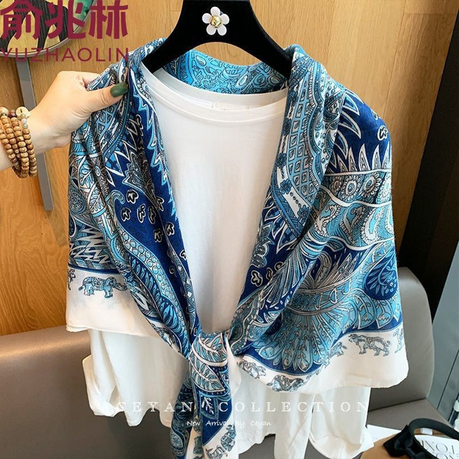 YUZHAOLIN 加大方巾絲巾 130x130cm 氣質款 空調披肩圍巾 亞麻質感