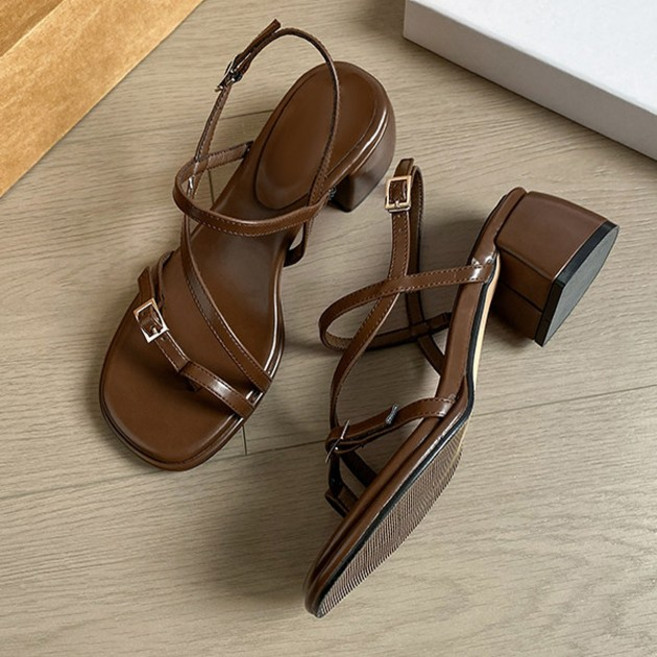 ANYOU 여성 스트랩 샌들 여름 트렌디 가죽 샌들 슬리퍼 하이힐 여자 여름 샌들