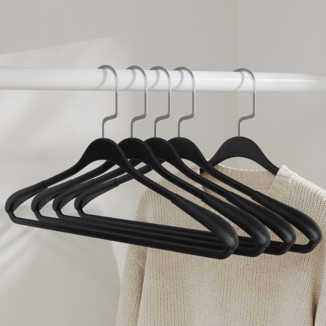 퓨어몰링 튼튼한 어깨뿔방지 논슬립 정장 옷걸이, 블랙, 5개