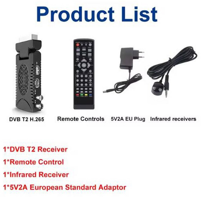 EU 이탈리아 스페인 미니 DVB T2 Scart H 265 HD 디지털 유럽 지상파 TV 수신기 HEVC 셋톱 박스 1080p 디코더, NO Wifi, Eu 플러그