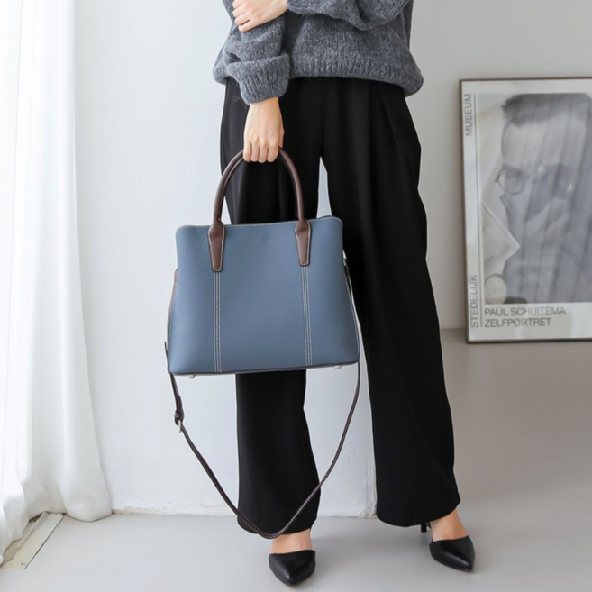 Trendy Daily Bag 천연 소가죽 브라운 블랙 여성 외출용 세련된 숄더백 사계절 데일리 여자 가죽 크로스백 중형 토트백