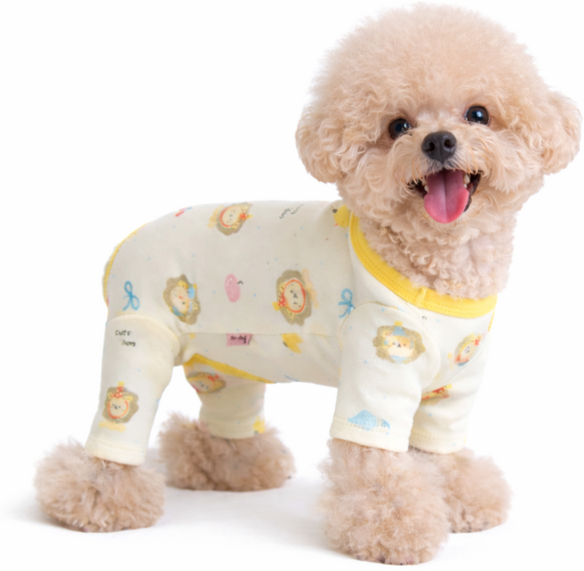 강아지 꿈나라 올인원 내복 순면 실내복 사계절 잠옷, 1개, 옐로우라이언