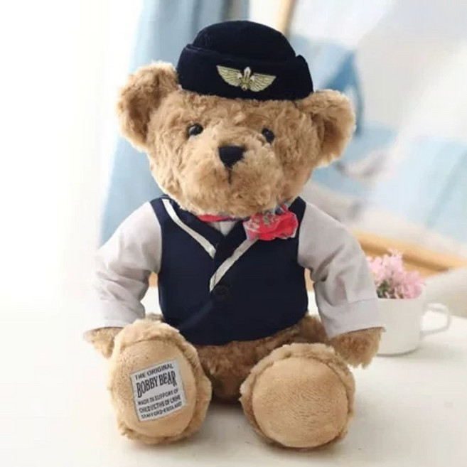스튜디어스 파일럿 경찰 곰 소방관 인형 선물 경찰관 곰 인형 화이트데이 발렌타인데이 생일, 1개, J. 파란색 승무원 곰 인형
