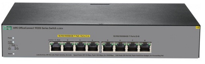 (HPE Aruba) HPE 1920S-8G-PPoE+ 65W (JL383A) (스위칭허브/8포트/1000Mbps/PoE+/랙마운트가능), 1개