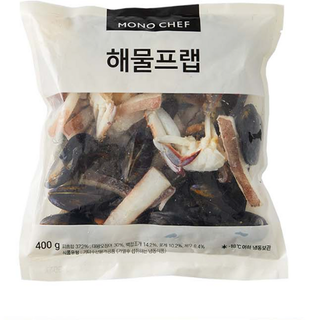 해물프랩 모노쉐프 면세 400g 해물모듬 해물 믹스 프랩 홍합 오징어 백합 조개 꽃게 새우, 1개