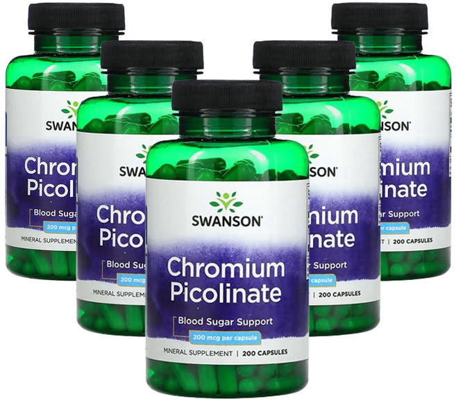 스완슨 크롬 피콜리네이트 200 mcg 200 캡슐, 1캡슐, 5개, 200정