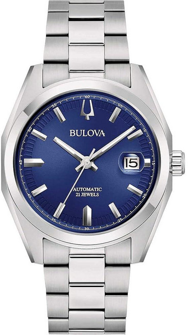 Bulova Surveyor Automatic 남성용 시계 파란색 배경 스틸 케이스 및 팔찌 실버
