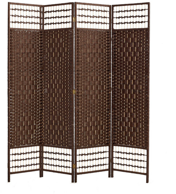 요고바라 라탄 인테리어 파티션 원목 가리개 이동식 가림막, 커피