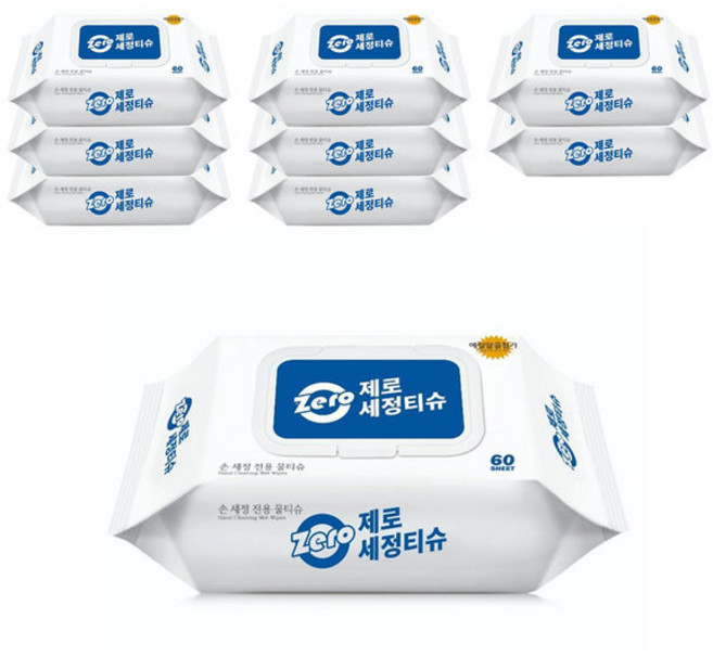 ZERO 소독 알코올 손 세정 물티슈 캡형, 60매, 20개