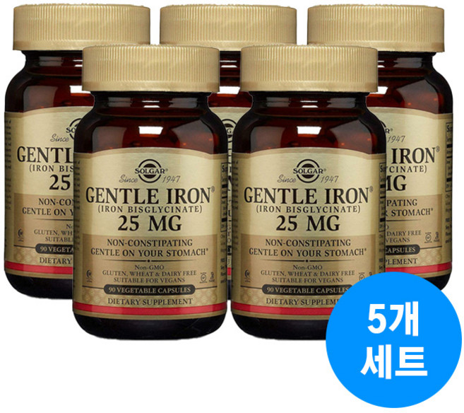 솔가 철분 젠틀 아이언 25mg 90캡슐 5통, 90정, 5개