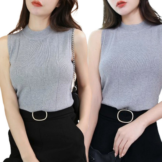 CULT 여성 민소매 반폴라 터틀넥 나시티 1+1