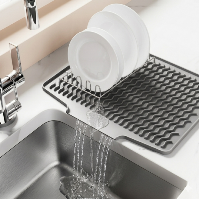 바나르코 물빠짐 실리콘 식기 건조매트 40cm, 1개, 그레이, 1단