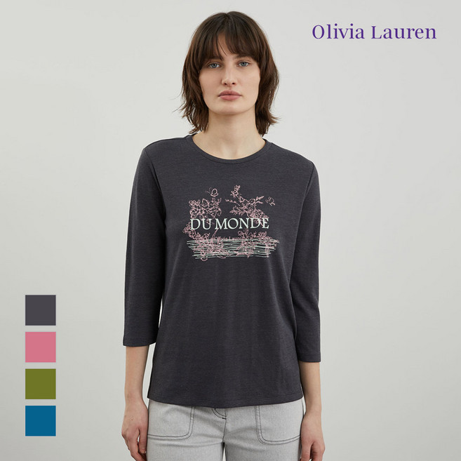 올리비아로렌 린넨 프린팅 티셔츠_VOBAL4M3111