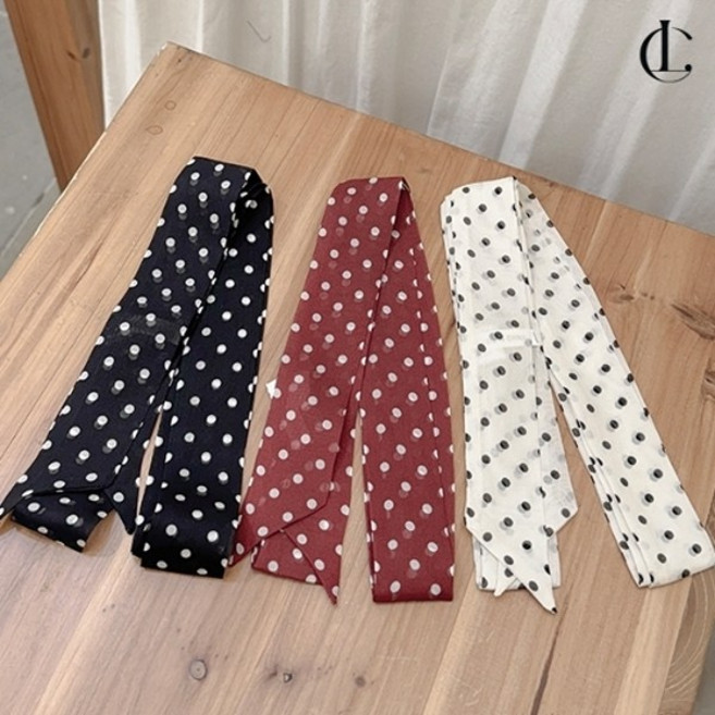 엘케이트 LCATE 여성 쉬폰 실크 롱스카프 얇은 롱 타이 도트스카프 트윌리스카프 LMNC016