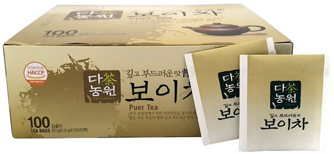 다농원 보이차 100개입 깊고 부드러운맛 전통 보이차 ala+55035Wl, 600mg, 1개