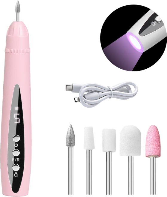 자홀포 충전식 젤 네일 드릴 5단계 회전 속도 조절 셀프 홈케어 전동 네일 관리기, 1개, 핑크