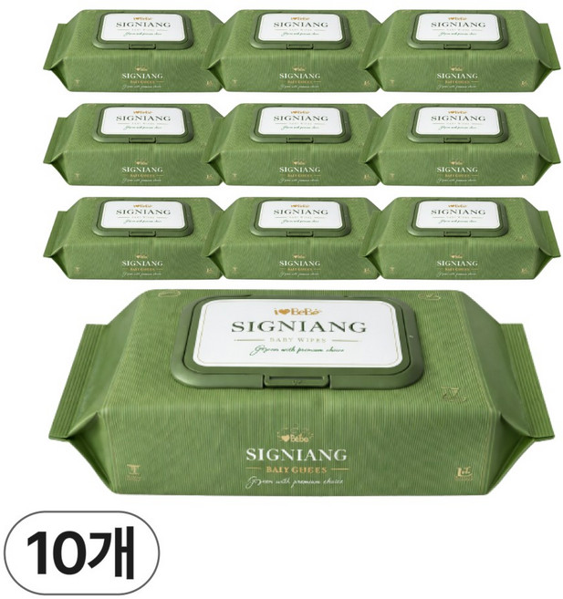 아이러브베베 시그니앙 더그린 아기물티슈 캡형, 75g, 77매, 10세트
