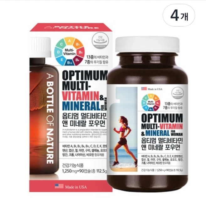 업그레이된 옵티멈 멀티비타민 앤 미네랄 포우먼 1250mg x 90캡슐, 포우먼(여성), 4개, 90정 - 쿠팡