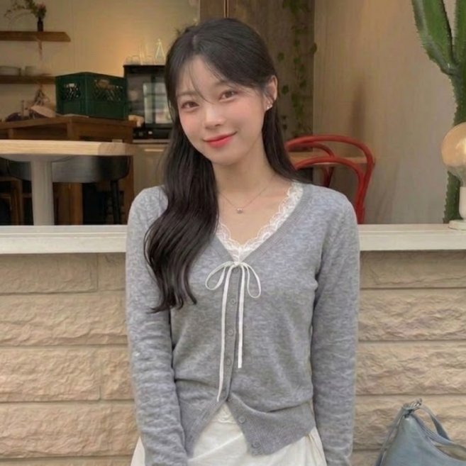 에리르 레이스 레이어드 일체형 골지 가디건 슬림핏 발레코어 크롭 티셔츠