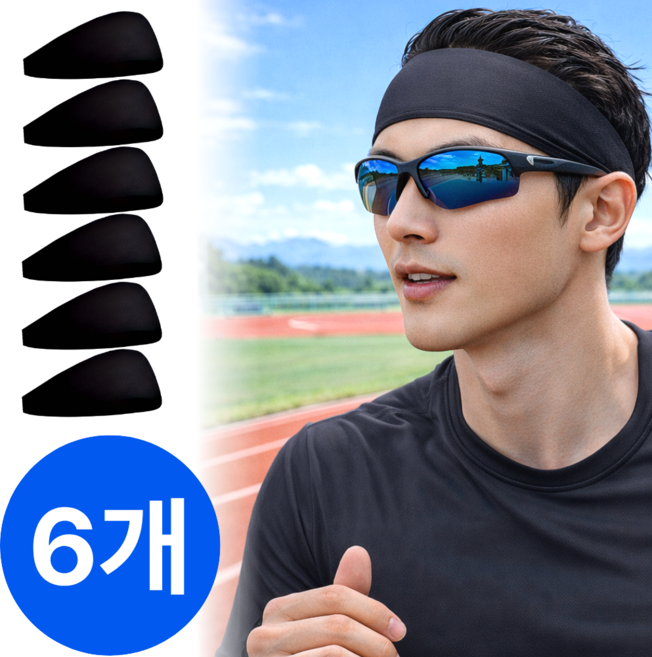 펠코스 러닝 헤어밴드 남자 스포츠, 6개, 블랙