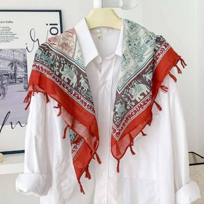 배색 인도 패턴 여성 태슬 가을 롱 스카프