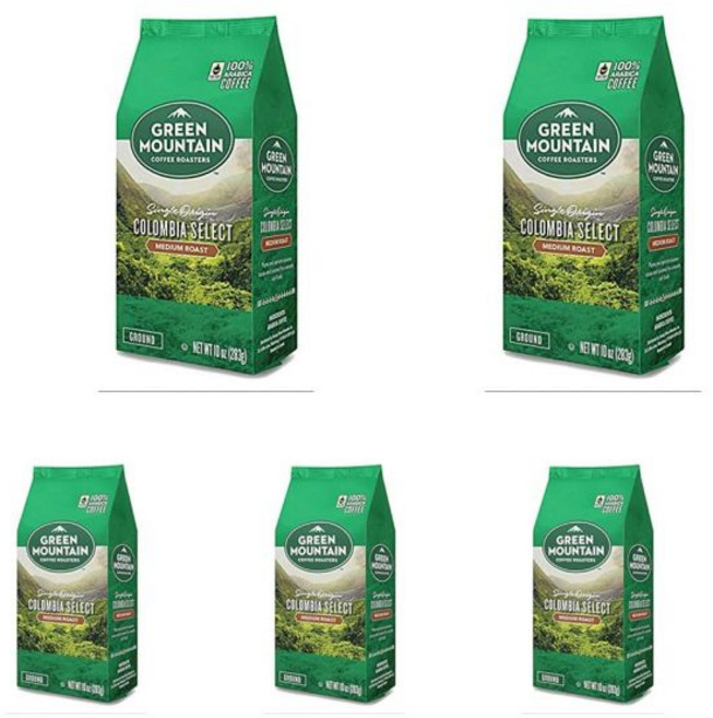 Green Mountain Coffee Roasters 분쇄 가루 커피 그린 마운틴 로스터스 공정 인증 수마트라 리저브 다크 로스트 10온스 포장, Colombia Select, 10온스 (5팩)