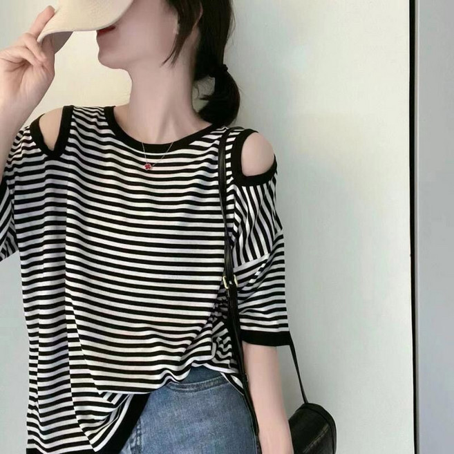 별후이 여성용 여름 오버숄더 라운드 골지반팔 니트07dgh07LL