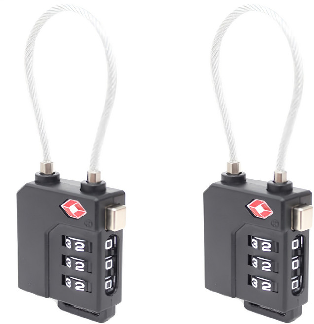 트래블큐브 TSA 케이블 와이어 안전자물쇠 3다이얼 블랙 TTCL-102-BK, 2개