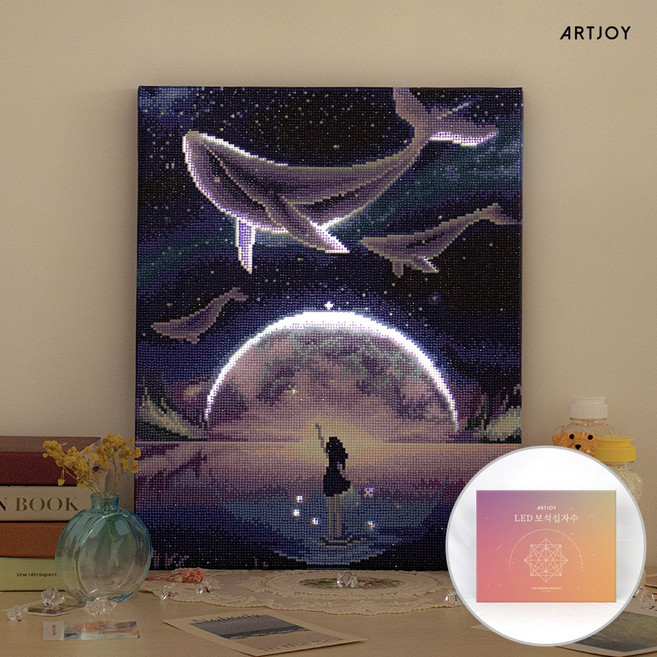 아트조이 DIY LED 보석십자수 (캔버스형) 꿈꾸는 고래 40x50cm, 1개